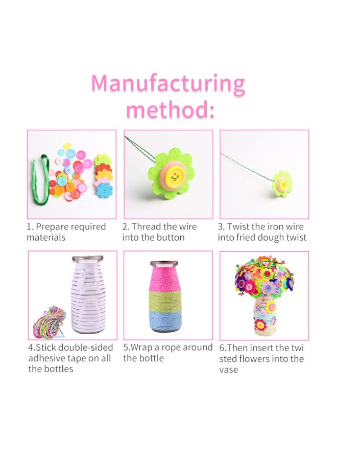 موردلي أعمال يدوية للبنات من سن 4 إلى 12 عامًا: اصنعي باقة زهور خاصة بكِ باستخدام الأزرار وزهور اللباد، مزهرية فنية وحرفية للأطفال - هدية حفلات اصنعيها بنفسكِ - Image 2